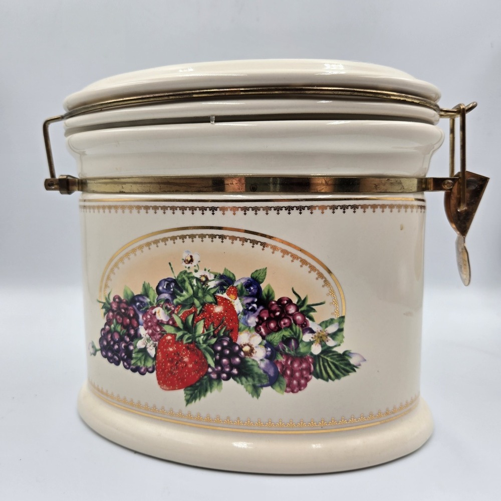 Knott's Berry Farm Foods VTG Fruit Garden Ceramic Cookie Jar Hinged Cottagecore